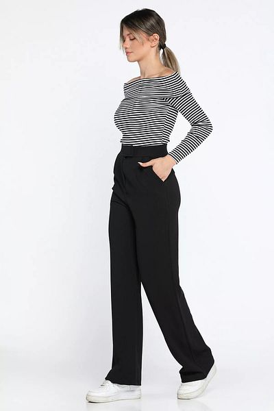 FEMİNEER.com Black High Waist Women's Palazzo Trousers – Wide Leg, Velcro Belt