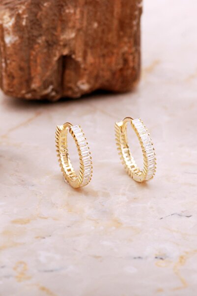 Sümer Telkari 18 Mm Baget Taşlı Altın Kaplama Gümüş Halka Küpe 7031