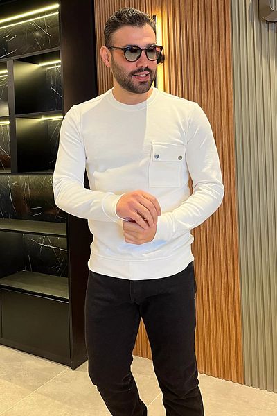 MİSHAR İTALİA Ανδρικό φούτερ White Crew Neck Pocket