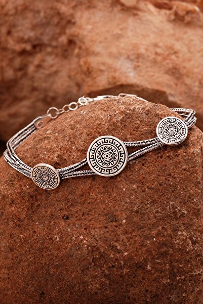 Sümer Telkari Anadolu Motifli Hasır Elişi Oksitli Gümüş Bileklik 4432