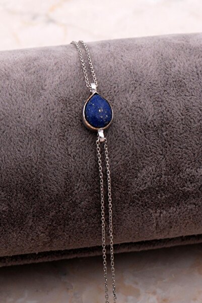 Sümer Telkari Doğal Lapis Lazuli Taşlı Damla Mini Rodyumlu Gümüş Bileklik 4123