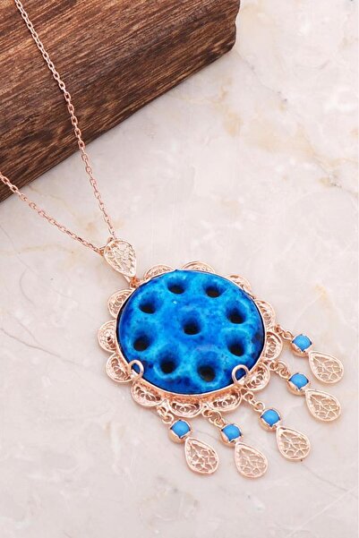 Sümer Telkari Telkari İşlemeli Rose Gümüş Süryani Nazar Boncuğu Kolye 6715