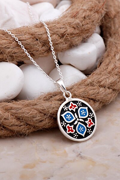 Sümer Telkari Anadolu Motifli Mineli Tasarım Gümüş Kolye 7801