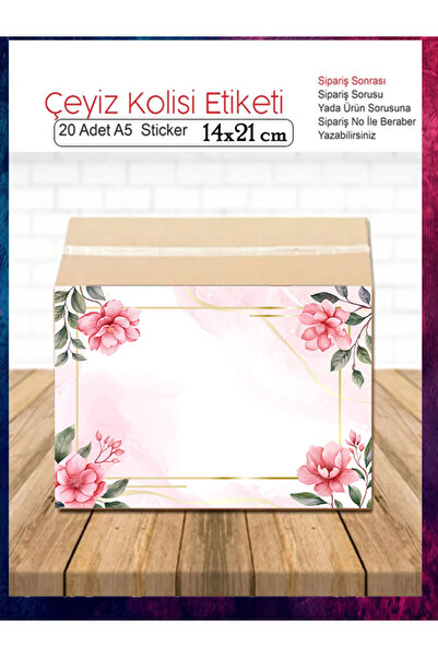 DicleXStore Çiçek Tasarımlı 5 Çeyiz Bohça Bavul Koli Etiketi Gelin 20 Adet Baskılı Etiket Sticker