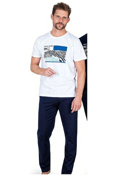 Pierre Cardin 6044 Ανδρικό κοντομάνικο χτενισμένο βαμβακερό σετ πιτζάμα-λευκό