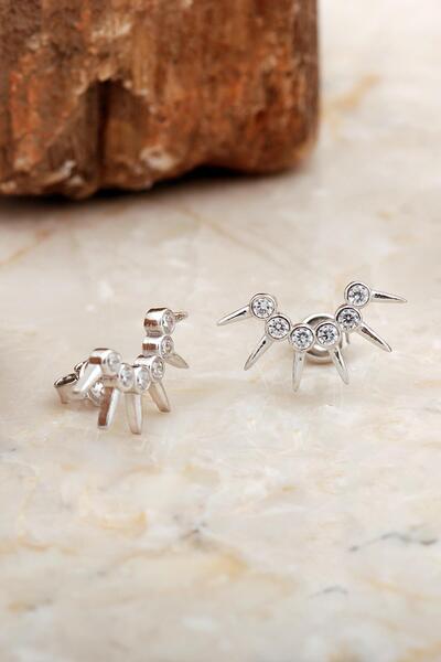 Sümer Telkari Taç Tasarım Rodyumlu Gümüş Küpe 6942