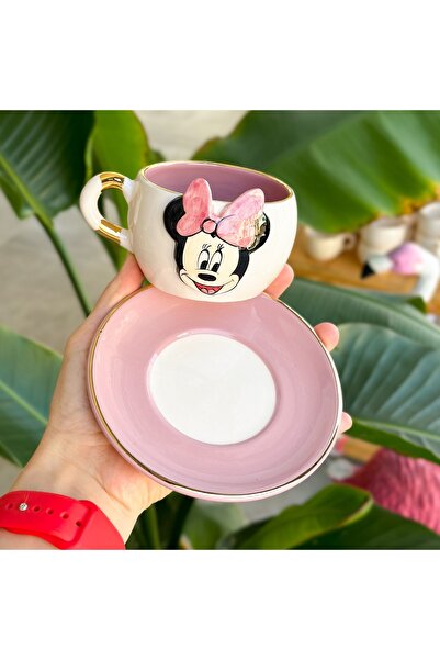 BSK Minnie Mouse Çay Fincanı Pembe Seramik El Yapımı