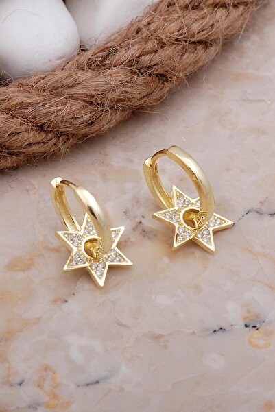 Sümer Telkari Yıldız Altın Kaplama Gümüş Halka Küpe 5897