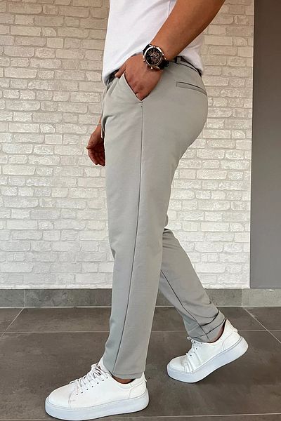 MİSHAR İTALİA Γκρι ανδρικό παντελόνι Jogger με ελαστική μέση διπλό πόδι