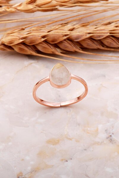 Sümer Telkari Sarı Rutil Kuvars Taşlı Damla Rose Gümüş Yüzük 3681