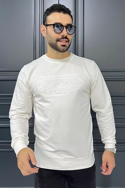 MİSHAR İTALİA Ανδρικό φούτερ με ανάγλυφο κείμενο με λαιμόκοψη