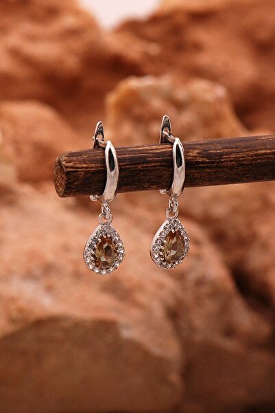 Sümer Telkari Renk Değiştiren Sultan Taşlı Rodyumlu Damla Gümüş Küpe 6139