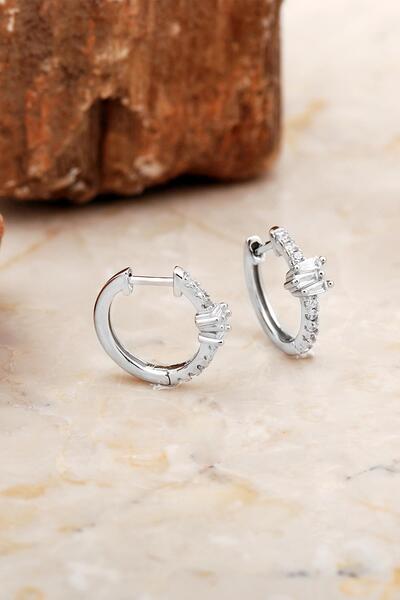 Sümer Telkari 15 Mm Baget Taşlı Rodyumlu Gümüş Halka Küpe 6976