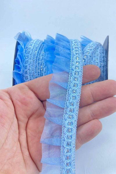 Hobigram Edge Ornament Baby Blue Silver Glitter Edge Ruffle Edge Ornament Material Width 3 cm Length 1 Meter – Tulle
