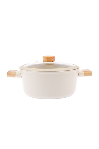 AVCI HOME MAKER 9 Piece Swiss Crystal Ceramic Cookware Set: 3 deep, 1 low casserole,frypan, wood handles, glass lids