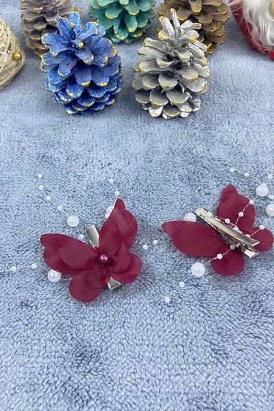Hobigram Cataramă cu model fluture bordeaux pentru fată - Accesorii și organizare pentru păr