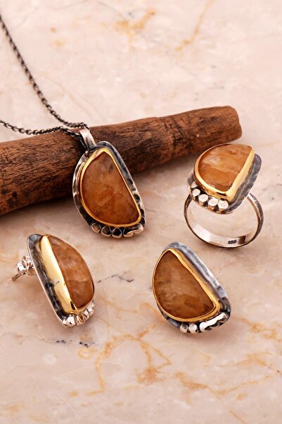 Sümer Telkari Sitrin Taşlı Tasarım Elişi Gümüş Set 2796