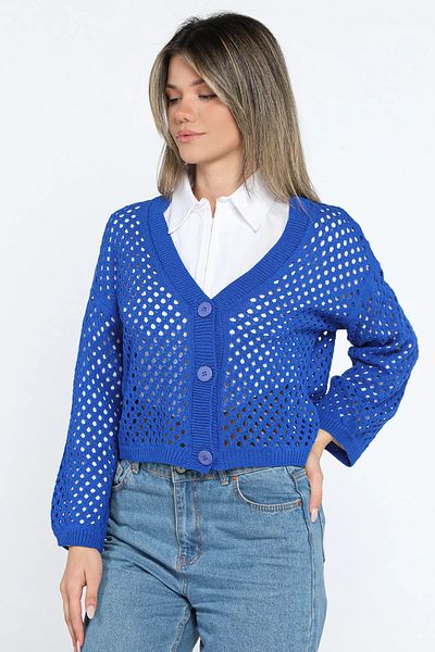 GÜLSELİ Saks Blue Openwork Knitwear Cardigan