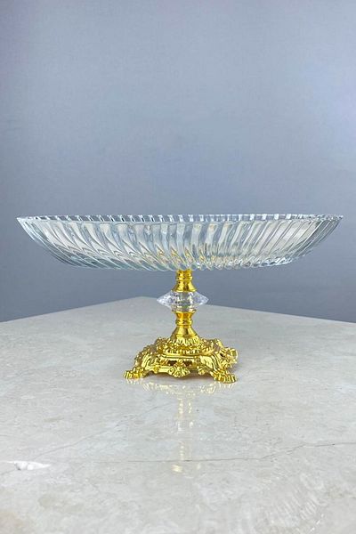 MAY HOME Santa Oval Gold Footed Glass Serving Plate