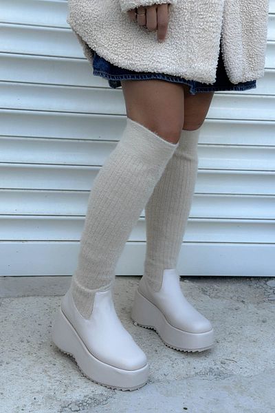 Shoebutik Danilo Beige Knitwear Stretch Γυναικείες Μπότες