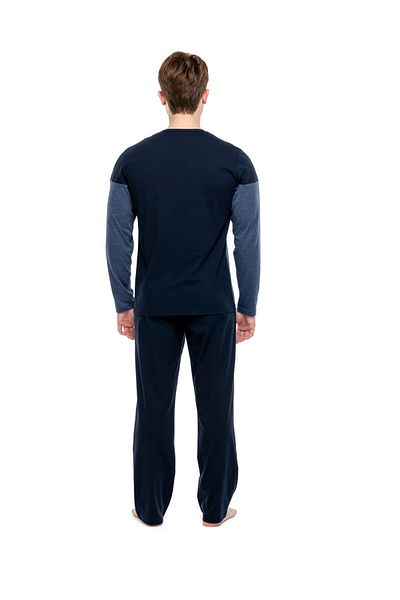 Mod Collection 3898 Men's Navy Blue Melange Patchwork Long Sleeve Pajama Set -dark bluemelange