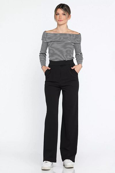FEMİNEER.com Black High Waist Women's Palazzo Trousers – Wide Leg, Velcro Belt
