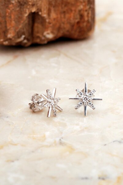 Sümer Telkari Kutup Yıldızı Mini Rodyumlu Gümüş Küpe 6917