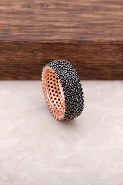 Sümer Telkari Tamtur Beş Sıra Siyah Taşlı Rose Gümüş Yüzük 1094