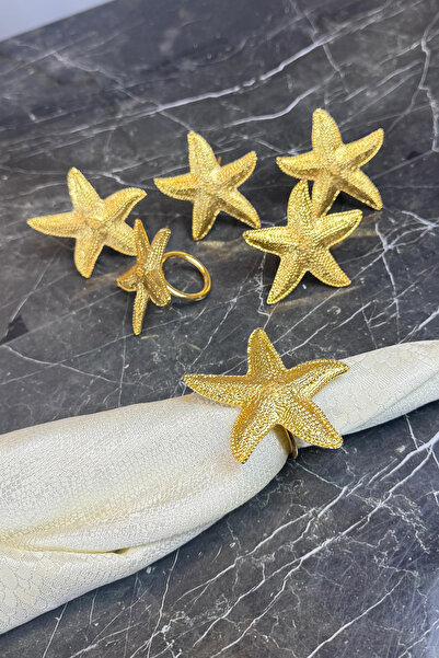 MAY HOME 6'lı Gold Peçete Halkası Deniz Yıldızı Peçete Yüzüğü