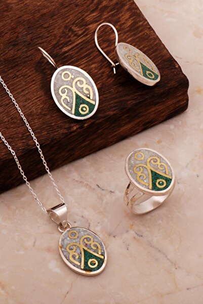 Sümer Telkari Antik Mozaik İşlemeli Renkli Gümüş Set 2700