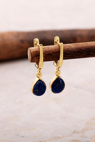 Sümer Telkari Doğal Lapis Lazuli Taşlı Damla Mini Altın Yaldızlı Gümüş Küpe 5868