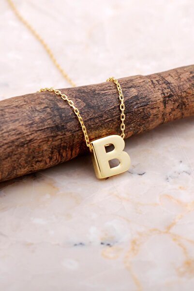 Sümer Telkari B Harfi Altın Kaplama Gümüş Kolye 7850
