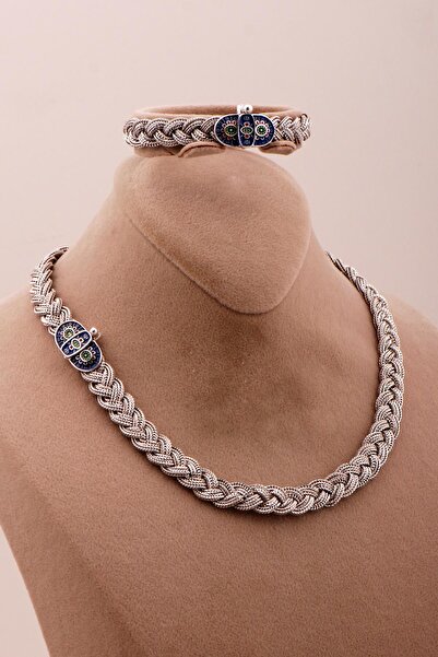 Sümer Telkari Mardin Güneşi Hasır Örgü Oksitli 925 Ayar Gümüş Set 2755