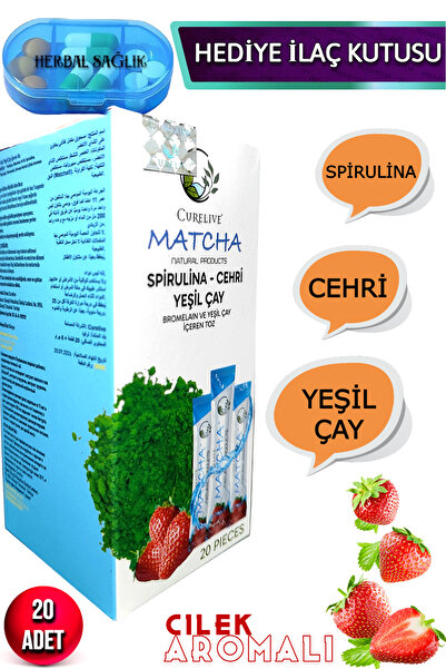 CURELIVE Matcha Natural Products-(Spirulina-Cehri-Yeşil Çay) Bromelain ve Yeşil Çay İçeren Maça Çayı 20 Adet