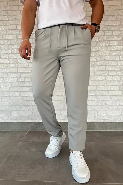 MİSHAR İTALİA Γκρι ανδρικό παντελόνι Jogger με ελαστική μέση διπλό πόδι
