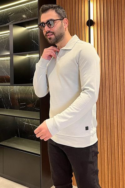 MİSHAR İTALİA Ανδρικό φούτερ με γιακά πόλο ανοιχτό γκρι
