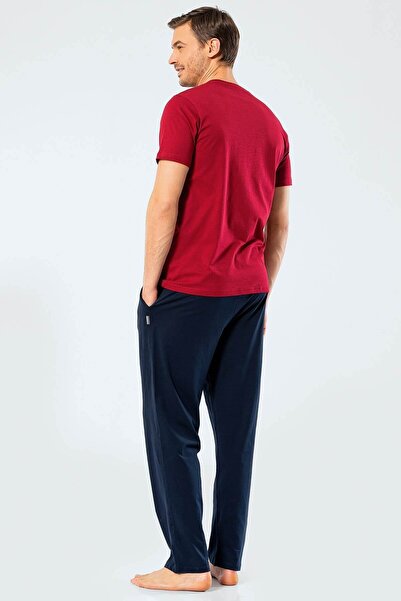 TÜREN 4135 Бордовий чоловічий піжамний комплект з V-подібним коміром