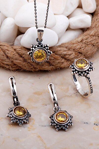 Sümer Telkari Topaz Taşlı Gümüş Set 2571