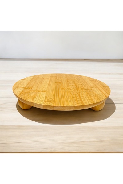 ELZEY HOME 32 X 6 cm Bamboo Round Cake and Cake Stand with Ball Legs, Natural