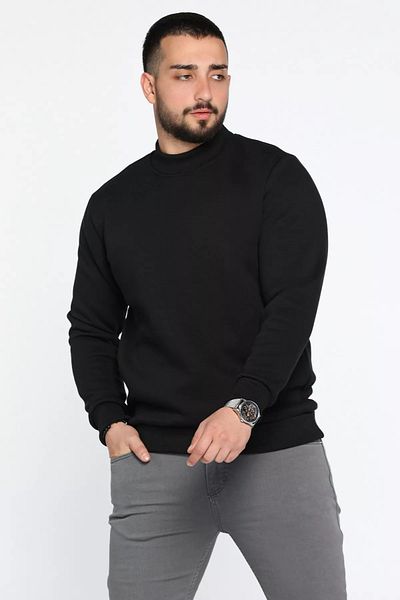 MİSHAR İTALİA Hanorac negru pentru bărbați, cu gât crew, cu trei fire