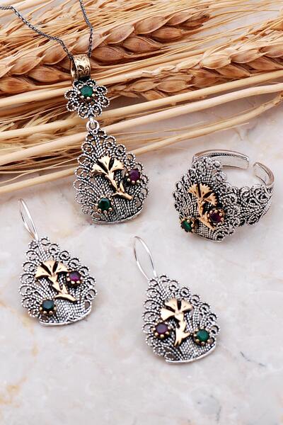 Sümer Telkari Karanfilli Damla Telkari Elişi Gümüş Set 2388