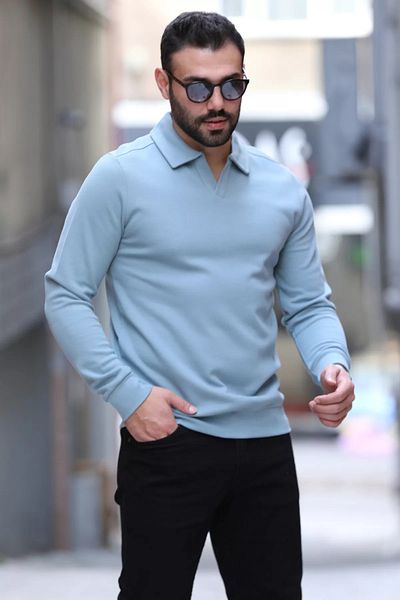 MİSHAR İTALİA Ανδρικό φούτερ γαλάζιο Polo Neck