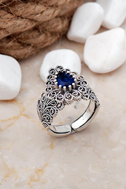 Sümer Telkari Safir Taşlı Telkari Elişi Gümüş Yüzük 3251