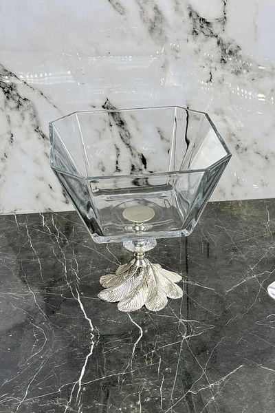 MAY HOME Candy Footed Karen Glass Salad Presentation Bowl & Footed Appetizer Presentation Bowl