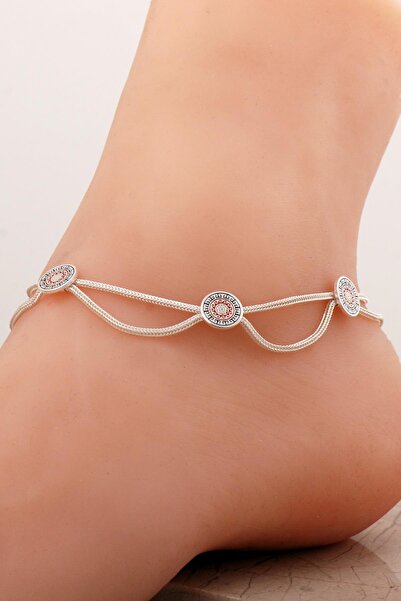 Sümer Telkari Anadolu Motifli Mineli Hasır Elişi Gümüş Halhal 388