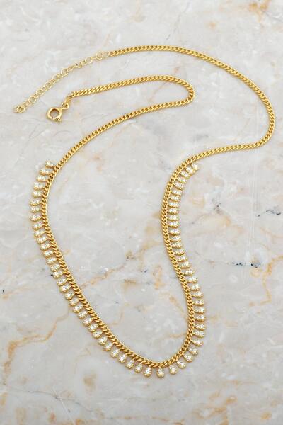 Sümer Telkari Taşlı Damla Altın Kaplama Gümüş Choker Kolye 7927