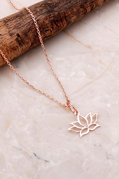 Sümer Telkari Lotus Çiçeği Rose Gümüş Kolye 7192