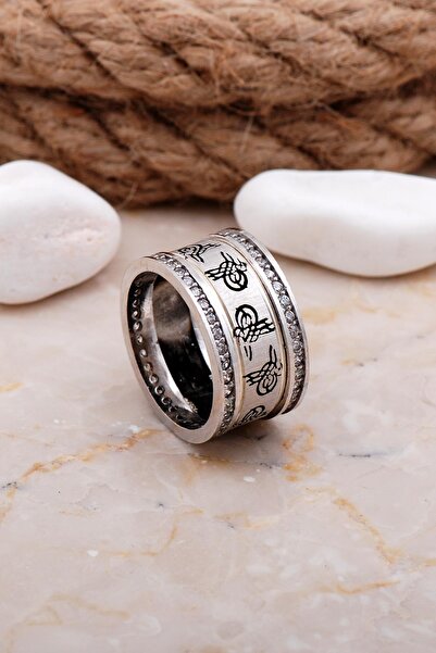 Sümer Telkari Tuğralı Elişi Taşlı Gümüş Kadın Alyans 17