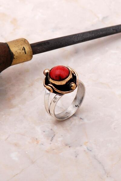 Sümer Telkari Mercan El Yapımı Gümüş Tasarım Yüzük 2995