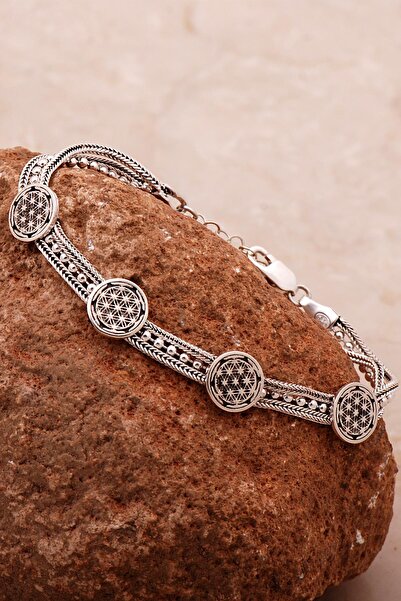 Sümer Telkari Yaşam Çiçeği Hasır Elişi Oksitli Tasarım Gümüş Bileklik 4335